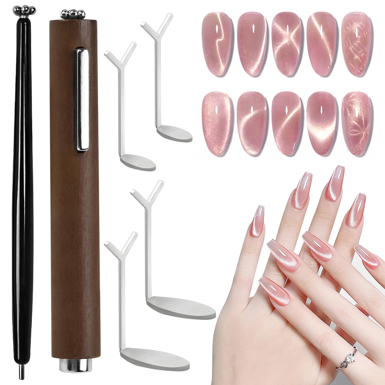 6Pcs Cat Eye Magnet for Nails, 3-in-1 Multi-Shape Magnets and Y-Shaped Clips | f