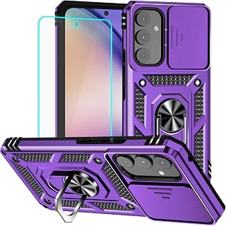 HNHYGETE for Galaxy A54 5G Phone Case with Screen Protector: [Military Grade 20ft. Drop Tested] Slide Camera Cover Ring Shockproof Protective Phone Case for - Samsung Galaxy A54 5G (Purple)