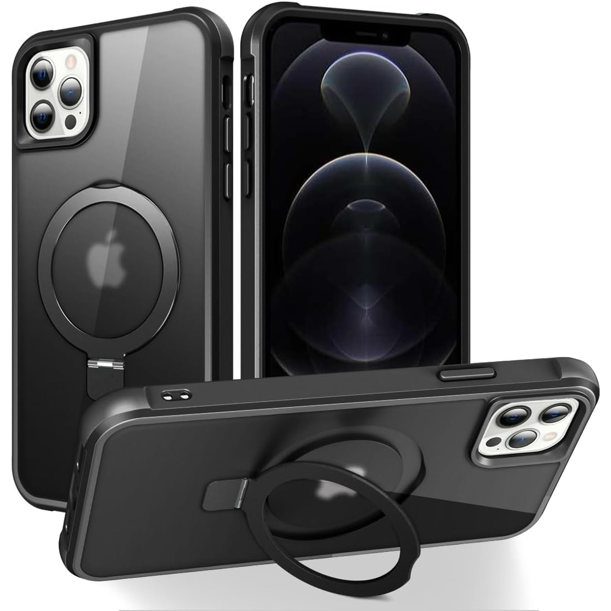 SKYLMW Compatible with iPhone 12/12 Pro Case with Stand,Black