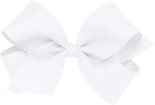 Wee Ones Girls' Classic Grosgrain Hair Bows, White, Medium | Plain Wrap Center, No-Slip Hair Clip, Handmade