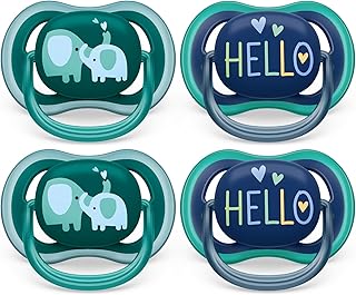Philips Avent Ultra Air Pacifier 18m+, Opal Elephant/Blue Hello, 4 pack SCF349/20