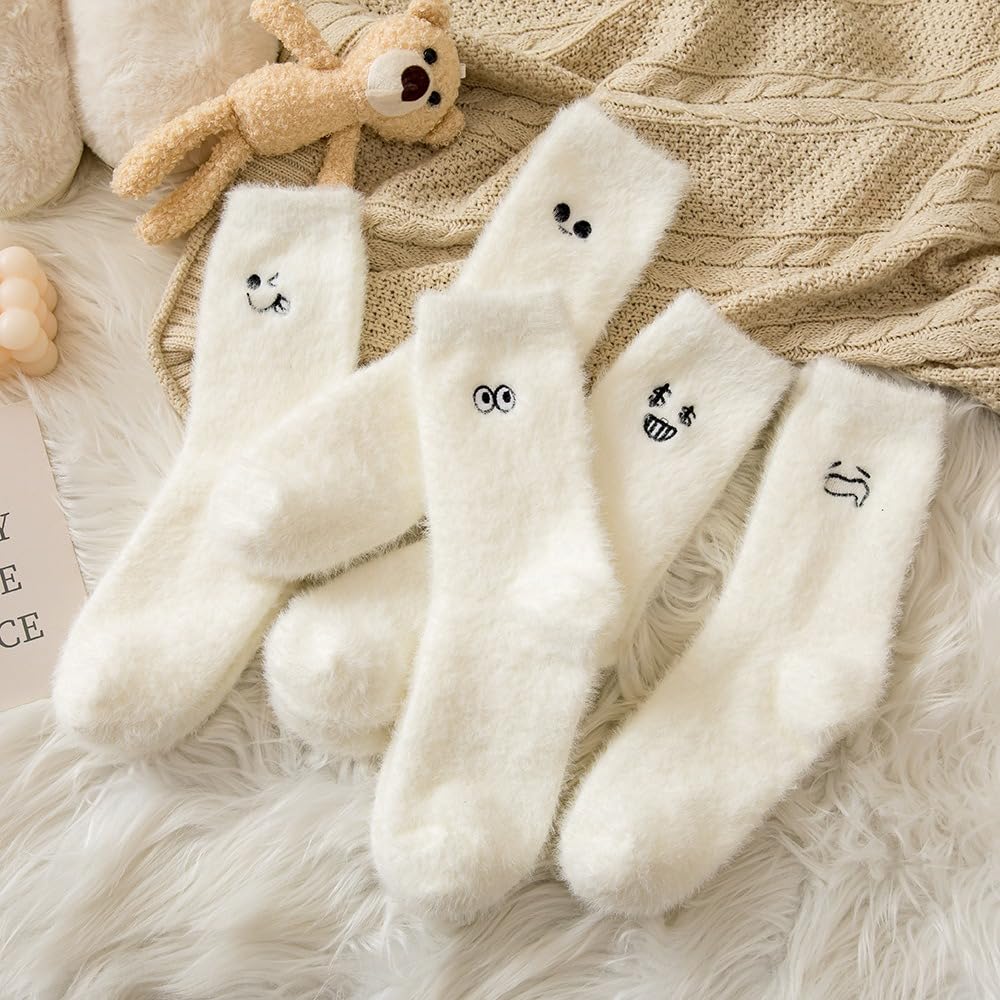 5 Pairs Fuzzy Socks for Women Cozy Funny Fluffy Cute Socks