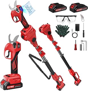 MODOFO 2-in-1 Electric Pruning Shears Cordless with Pole, 2.1" Cutting Diameter Pole Pruning Shears, Brushless Motor, Extra Blade, 2 * 2Ah Batteries, 2 Modes Adjustable Pruning Shears for Tree Flower