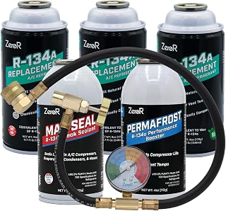 ZeroR® Premium Repair &amp; Recharge Kit for R134a Refrigerant Systems | Max Seal, Permafrost, R134a Replacement | 24" HD Can Tap Gauge