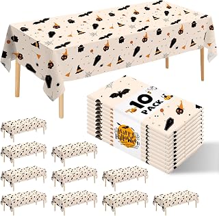 JHDZDHY 10 Pack Halloween Tablecloth, 54" x 108"Premium Disposable Plastic Table Cloths Cute Bat Ghost Halloween Table Covers for Home Decor Halloween Party Decorations