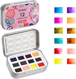 Grabie 12 Color Travel Watercolor Paint Set, Pocket Palette, Floral