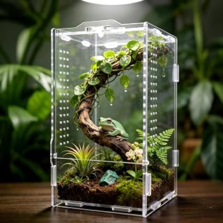 GTSEEMUU Jumping Spider Enclosure, Insect Terrarium, Bug Cage, 12 x 11 x 20 cm Acrylic Terrarium for Tarantula, Snail, Praying Mantis, Frog, and Small Reptiles