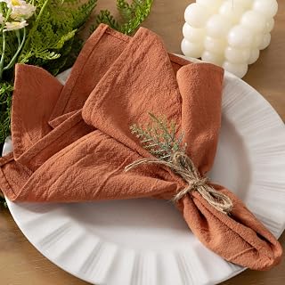 Cloth Napkins Fall Washable Reusable Linen Wedding Party Home Table Decor | Terracotta Set of 4 Bulk Cotton Napkins 17"x17" Bridal Baby Shower Birthday Kitchen Dining Table Decorations