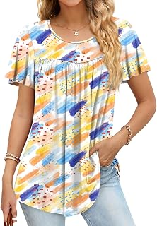 Anymiss Women's 2026 Spring Summer Tunic Tops Short Sleeve Loose Fit Shirts for Leggings Size M-3XL