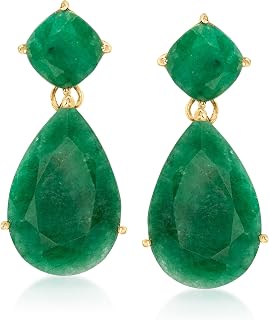 Ross-Simons 19.20 ct. t.w. Emerald Drop Earrings in 18kt Gold Over Sterling