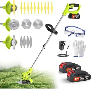 Jwdj Metal Blade Cordless Strimmer 21v Grass Trimmers Easy to use, 3.2LBS weight Grass Trimmer For Lawns and Farmland, DIY Garden, Lawn Care（Yellow-green）