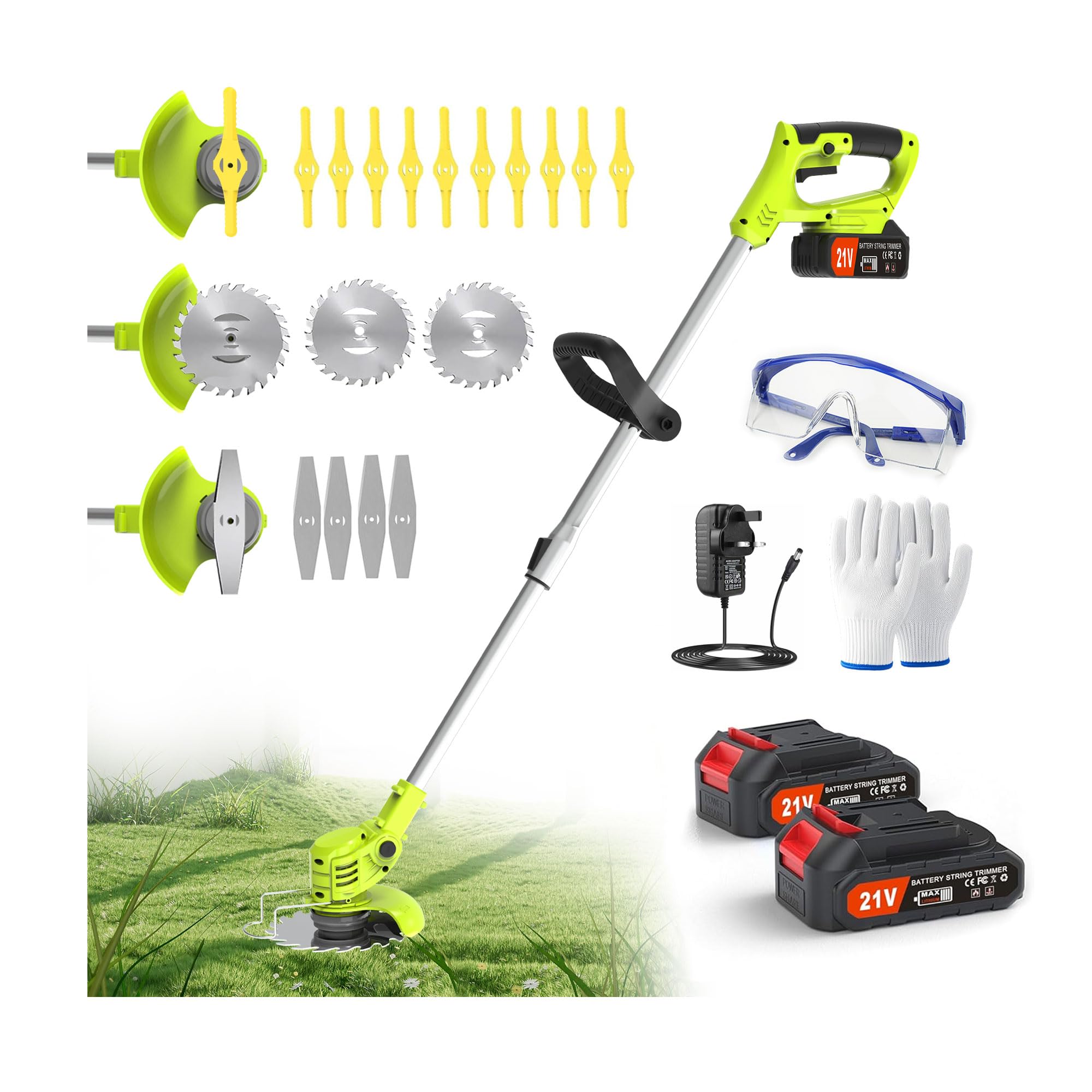 Jwdj Metal Blade Cordless Strimmer 21v Grass Trimmers Easy to use, 3.2LBS weight