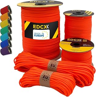 Paracord 4 mm, 35+ Solid Colours (10m, 15m, 30m, 164m, 100m, 300m) | Ideal for Camping, Survival, Outdoor Activities | 100% Nylon Rope 4mm | 550 Type III Tactical Rope (Sofit Orange, Orange