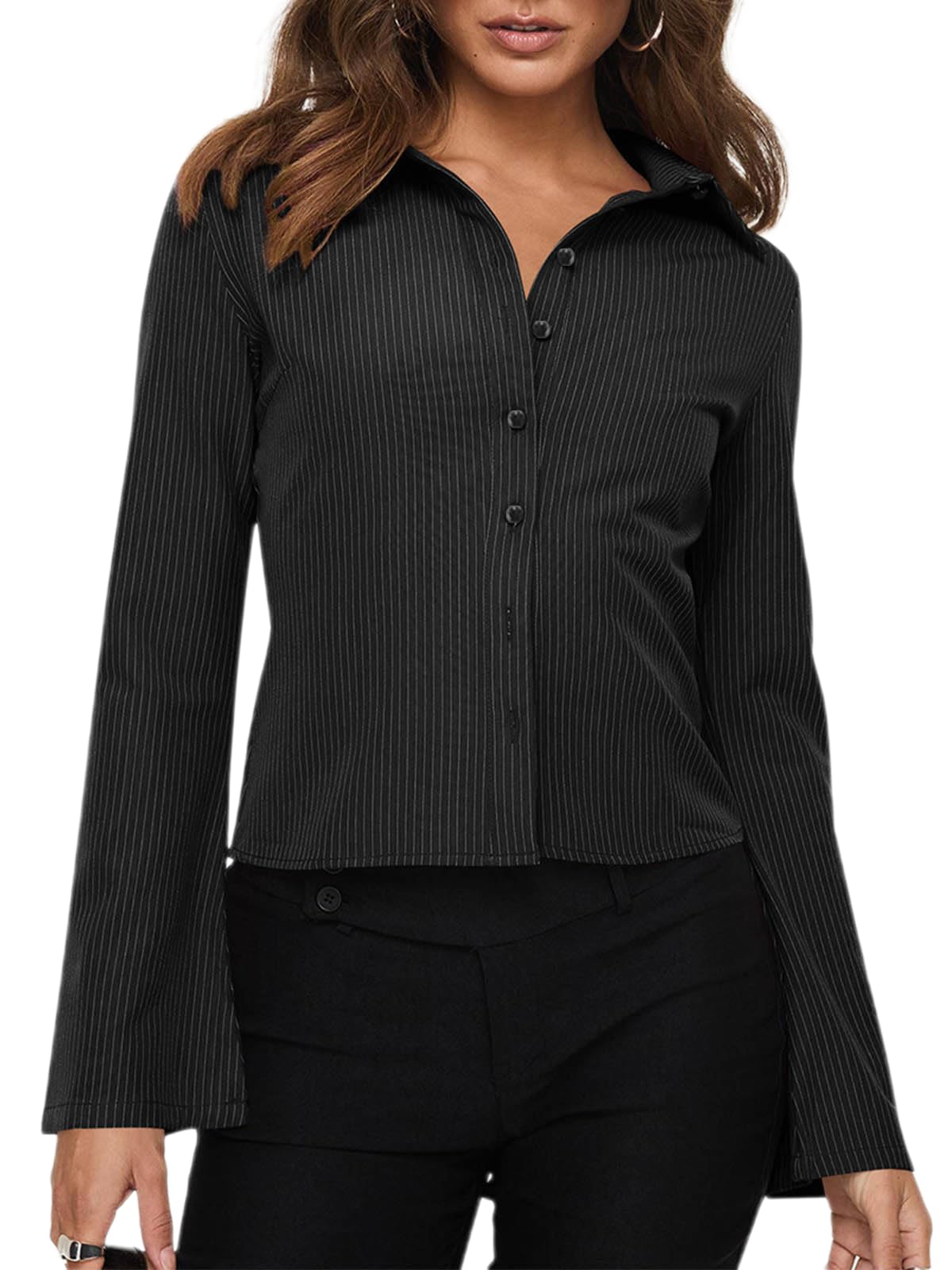 VNIRA Women’s Button Down Shirts Striped Long Sleeve Collared Casual Work Blouse