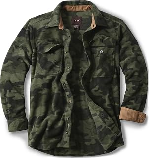 CQR Men's Long Sleeve Heavyweight Fleece Shirts, Plaid Button Up Shirt, Warm Outdoor Casual Shirt with Pockets