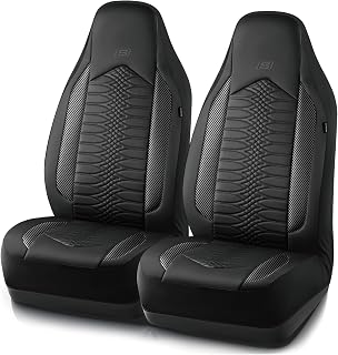 Skechers Memory Foam Car Seat Covers, Leather High Back Seat Covers Quilting Design,Waterproof Sports Car Seat Covers Front Seats,Airbag Compatible Universal Fit for Most Cars, SUVs,Trucks,Black