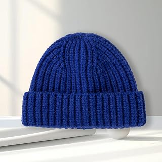 Thick Ribbed Knit Cuffed Beanie Hat for Cold Weather