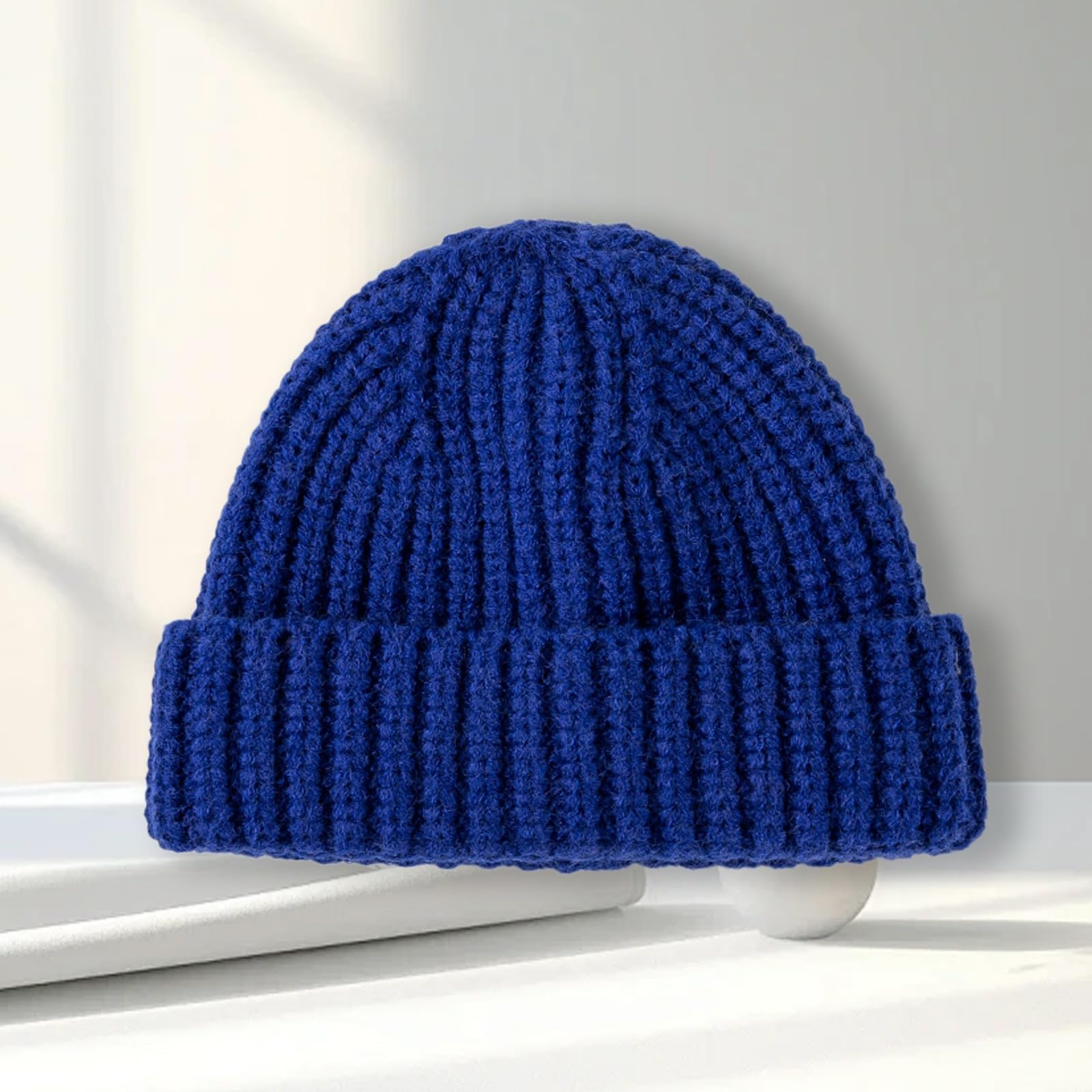 Thick Ribbed Knit Cuffed Beanie Hat for Cold Weather