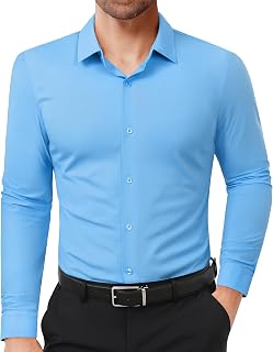 Lion Nardo Mens Slim Fit Elegant Shirts Stretch Long Sleeve Muscle Fit Formal Shirts Wrinkle Free Button Up Shirts