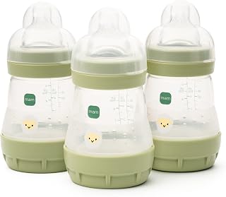 MAM Easy Start Anti-Colic Bottle, 3 x160ml, Self-Sterilising, Green | Baby Milk Bottle with Slow Flow MAM Teats Size 1, Newborn Essentials, Designs Vary