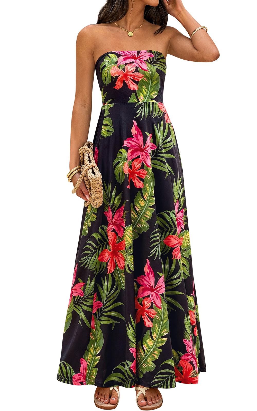 PRETTYGARDEN Sleeveless Floral Summer Maxi Dresses for Women 2026 Tube Top Flowy