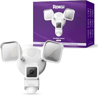 Roku Floodlight Camera for Home Security, Wired Outdoor 1080p HD Security Cam with 270° Night Vision, Dimmable Floodlights, Motion & Sound Detection, Remote Monitoring, 90-Day Subscription (Renewed)