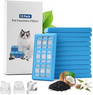 12 Pcs Cat Water Fountain Filters, Cat Water Cartridge Filters Dog Drinking Water Fountain Filters Pet Water Fountain FiltersReplacement Compatible with All Cat Mate, Dog Mate, Closer Pets Fountains