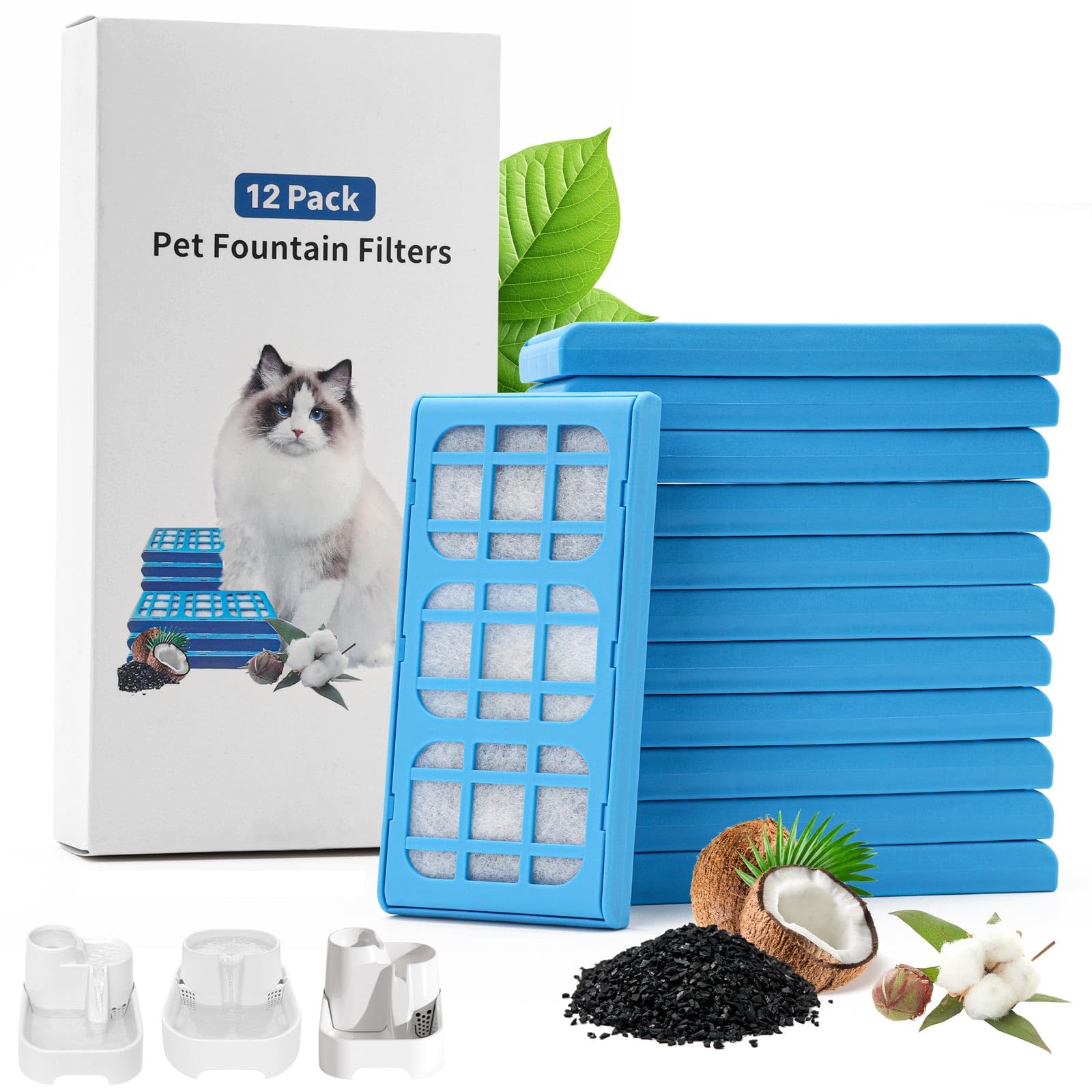 12 Pcs Cat Water Fountain Filters, Cat Water Cartridge Filters Dog Drinking Wate