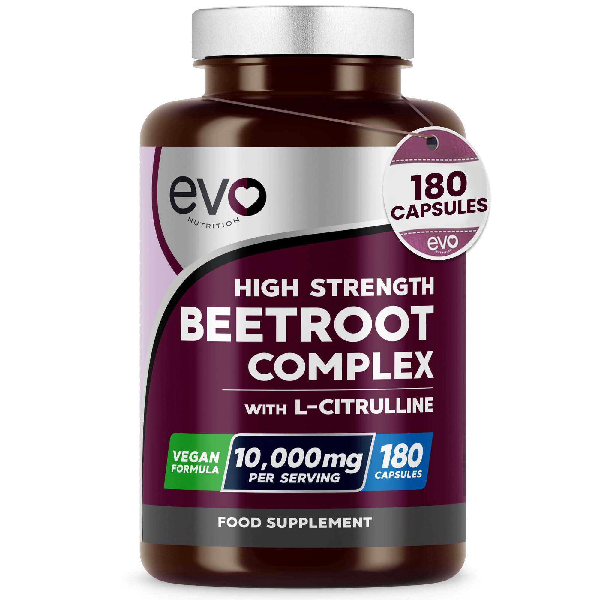 EVO Nutrition Beetroot & L-Citrulline 10,000mg, 180 Vegan Capsules | High streng