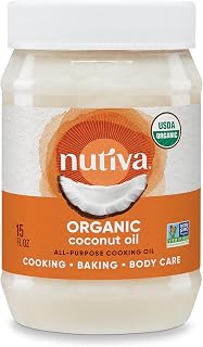 Nutiva Organic Steam-Refined Coconut Oil, 15 fl oz (444 mL), Non-GMO, Fair Trade | Vegan, Keto & Paleo, Neutral Flavor and Aroma for Cooking & Natural Moisturizer for Skin and Hair
