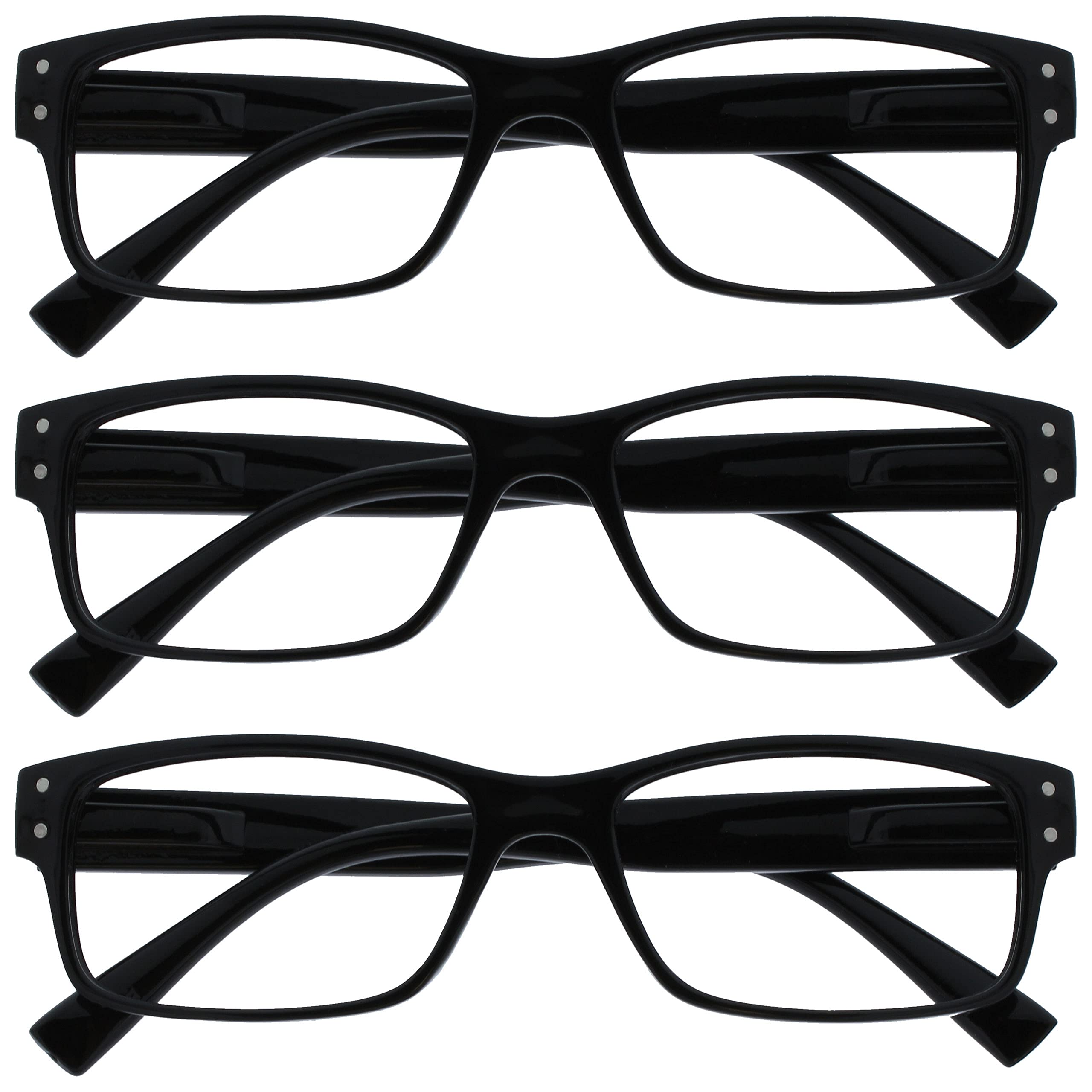 OPULIZE Reading Glasses 3 Pack Men's Black Large Designer Style Readers Hinges S
