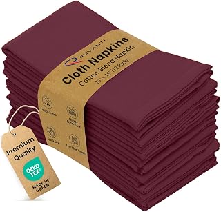 Ruvanti Cloth Napkins Set of 12, Cotton Enrich 18”x18” - Burgundy | Washable, Soft, Durable & Absorbent Everyday Napkins. For Home, hotel, Wedding Napkins, Thanksgiving, Christmas Dinner Napkin