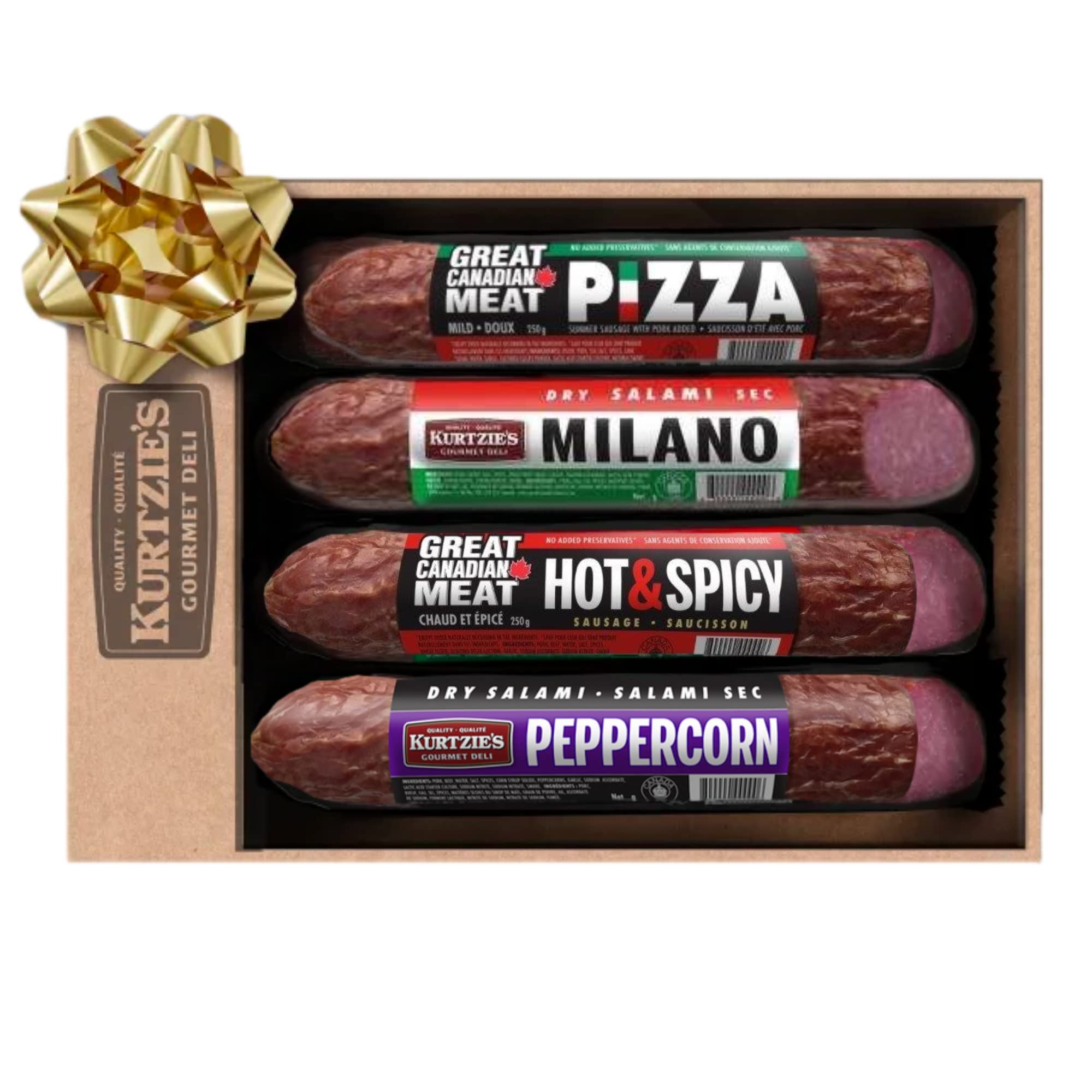 Tasty Flavour Gourmet Salami Gift Box - PIZZA, Hot & Spicy, Milano, Peppercorn, 