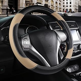 Leather Car Steering Wheel Cover, Universal Fit for Most Cars, Beige | Microfiber Leather,Non-Slip Breathable Auto Steering Wheel Protector