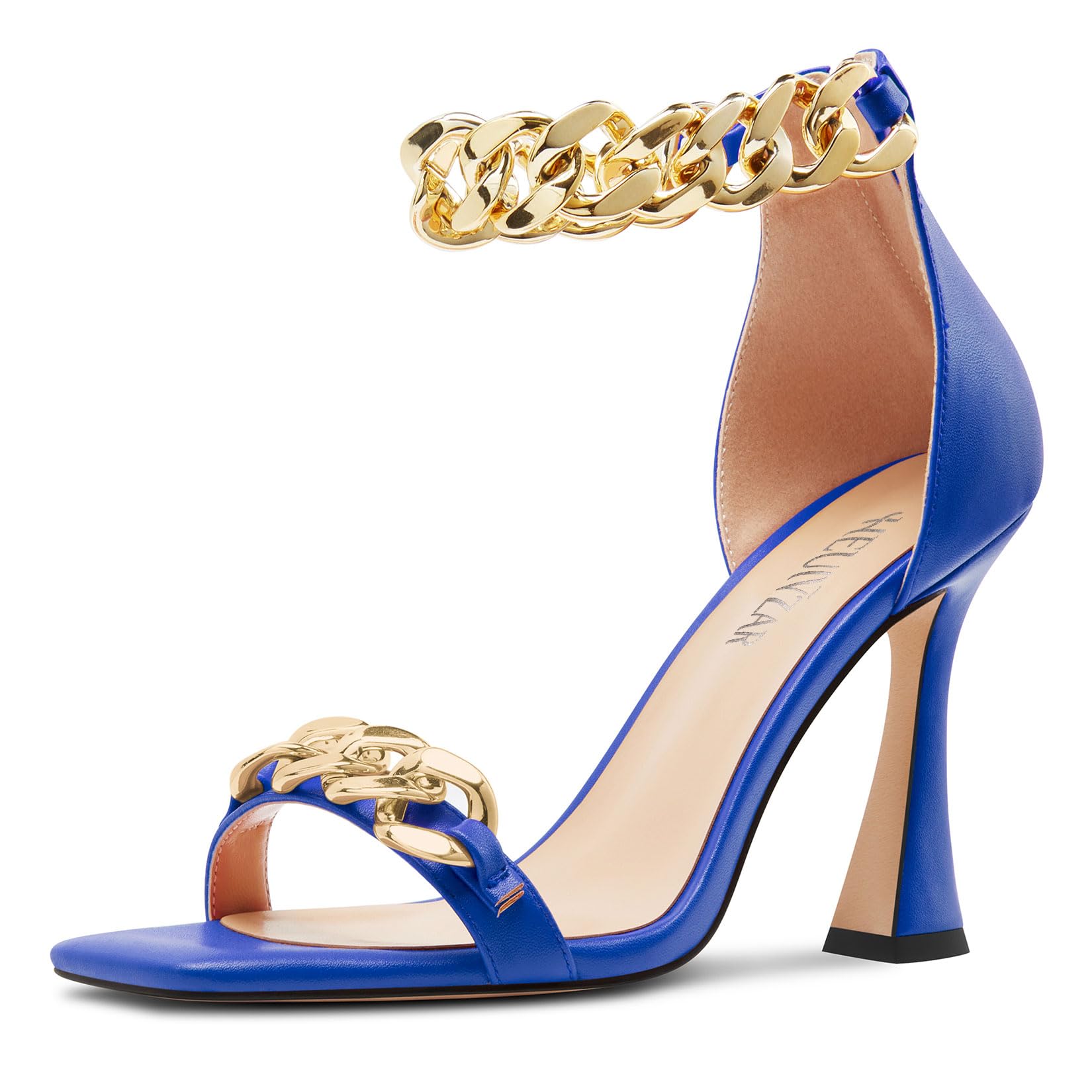 HEUIVZAR Women's High High Kitten Heel Square Toe Sandals Ankle Strap Zipper Met