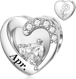 SEVENWELL Birthstone Charms with Birth Month Flower Engraved Fit Charms Bracelet 925 Sterling Silver Beads Charms Happy Birthday for Women Jewelry Gift