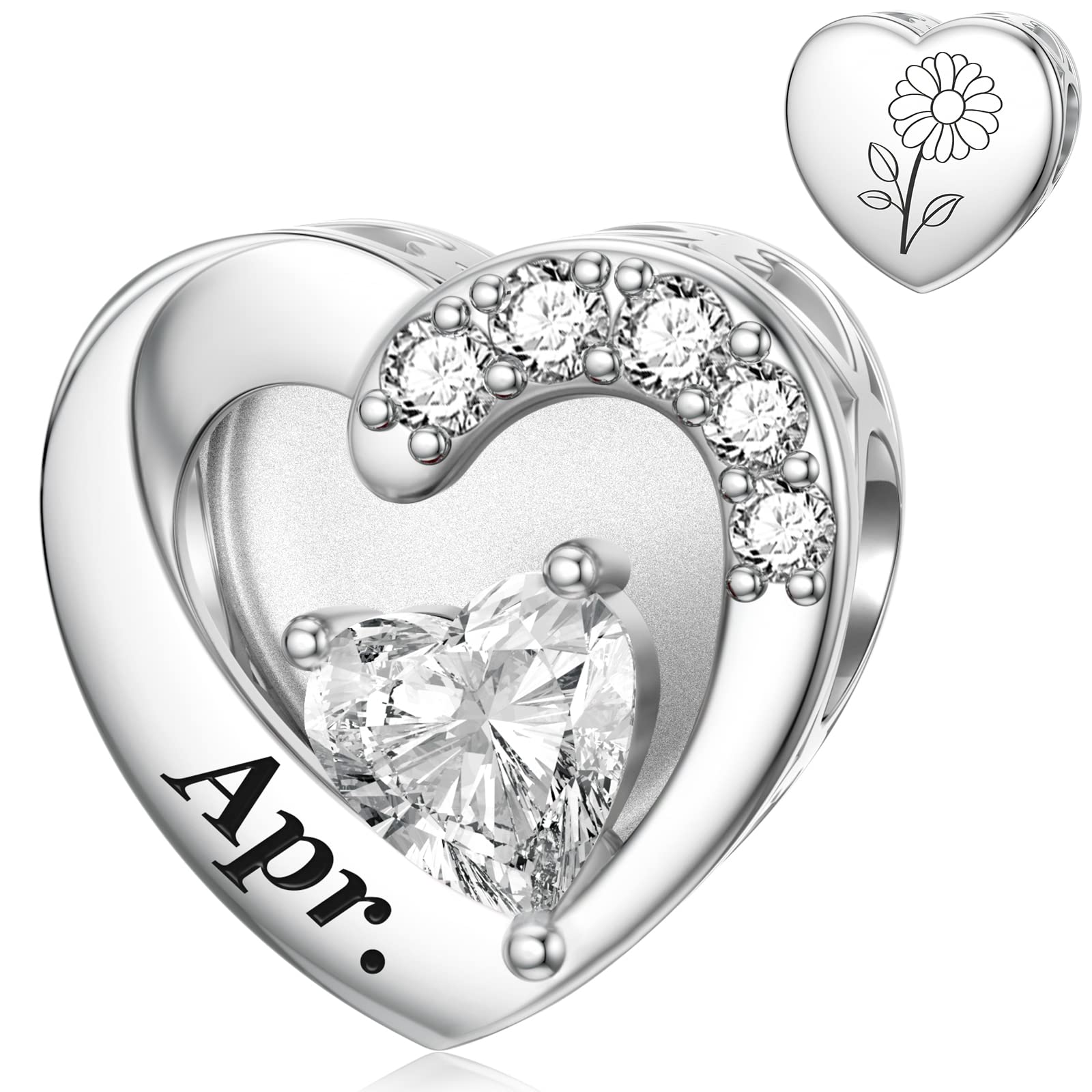 SEVENWELL Birthstone Charms with Birth Month Flower Engraved Fit Charms Bracelet
