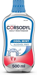 Corsodyl Daily Gum Care Mouthwash, Fluoride, Alcohol Free, Cool Mint, 500ml | Fluoride mouthwash, alcohol free, daily gum care, cool mint flavour, helps reduce plaque bacteria, fresh breath