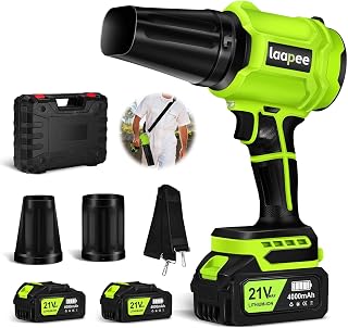 Leaf Blower Cordless Handheld Blower with 2x4.0Ah Batteries and Charger | Small Lightweight Blowers for Lawn Care,Leaves ,Dust,Patio,Car Cleaning,Battery Powered Snow Blower 2 Extended Nozzles