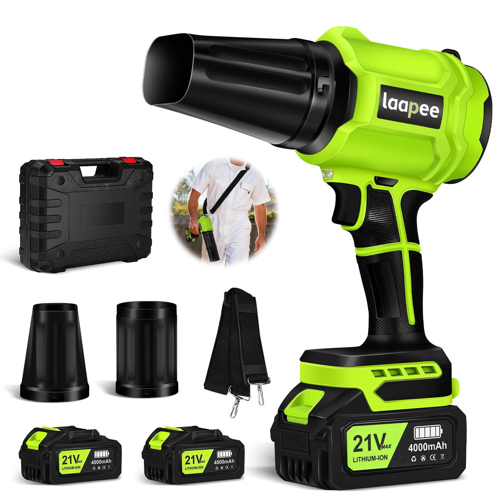 Leaf Blower Cordless Handheld Blower with 2x4.0Ah Batteries and Charger | Small 