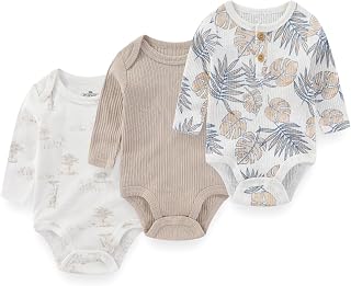 BIGBIGKISS Baby Long Sleeve Bodysuits 3Pack Cotton Baby Boy Girl Clothes