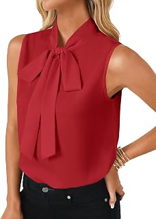 LYANER Women's Elegant Bow Tie Mock Neck Sleeveless Blouse Office Workwear Shirt Top