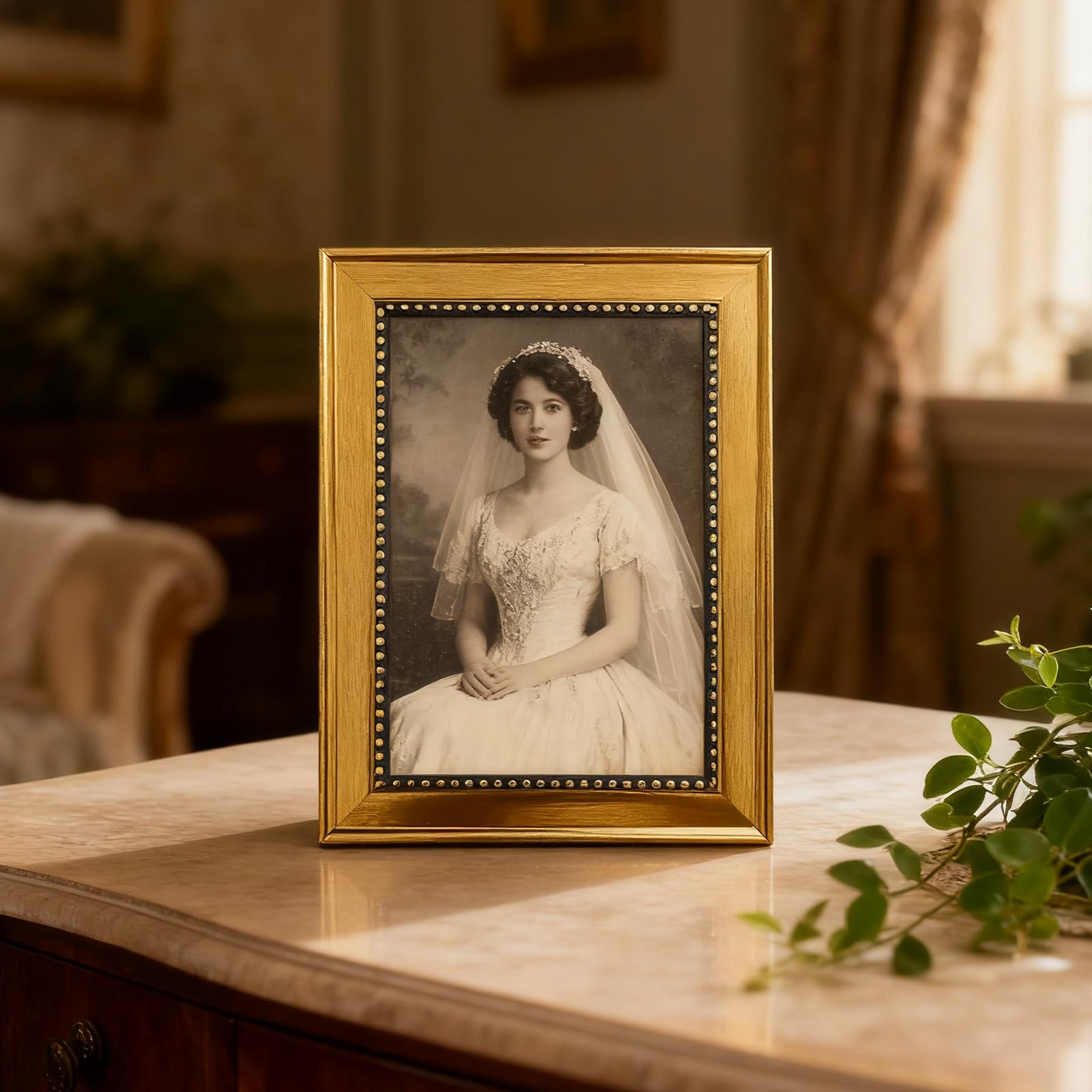 5x7 Gold Picture Frame, Modern Tabletop and Wall Mount Display Frame for Home De