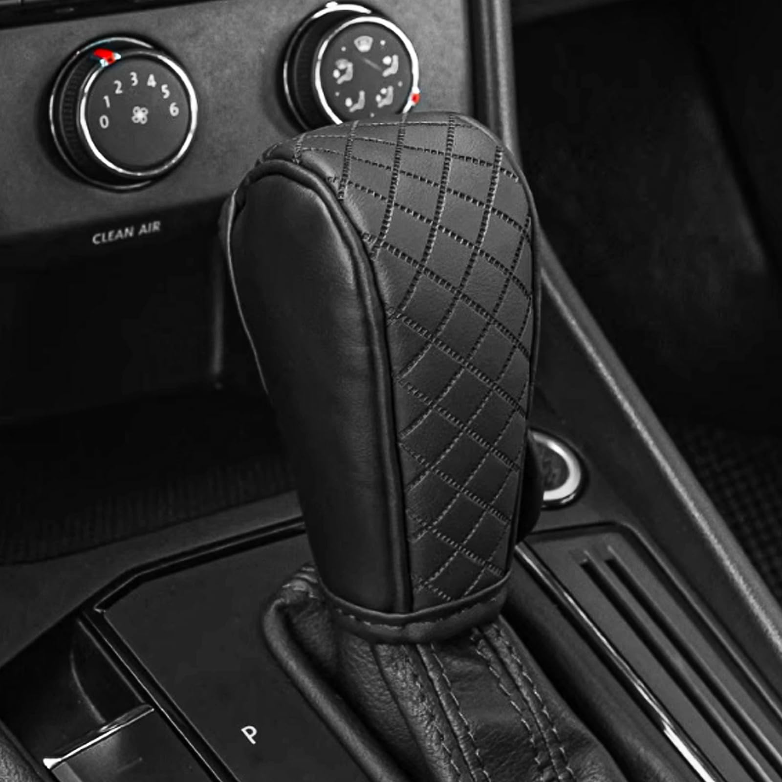 QKYS Leather Car Gear Shift Knob Cover, Upgraded Anti-Slip Design Stick Shift Kn