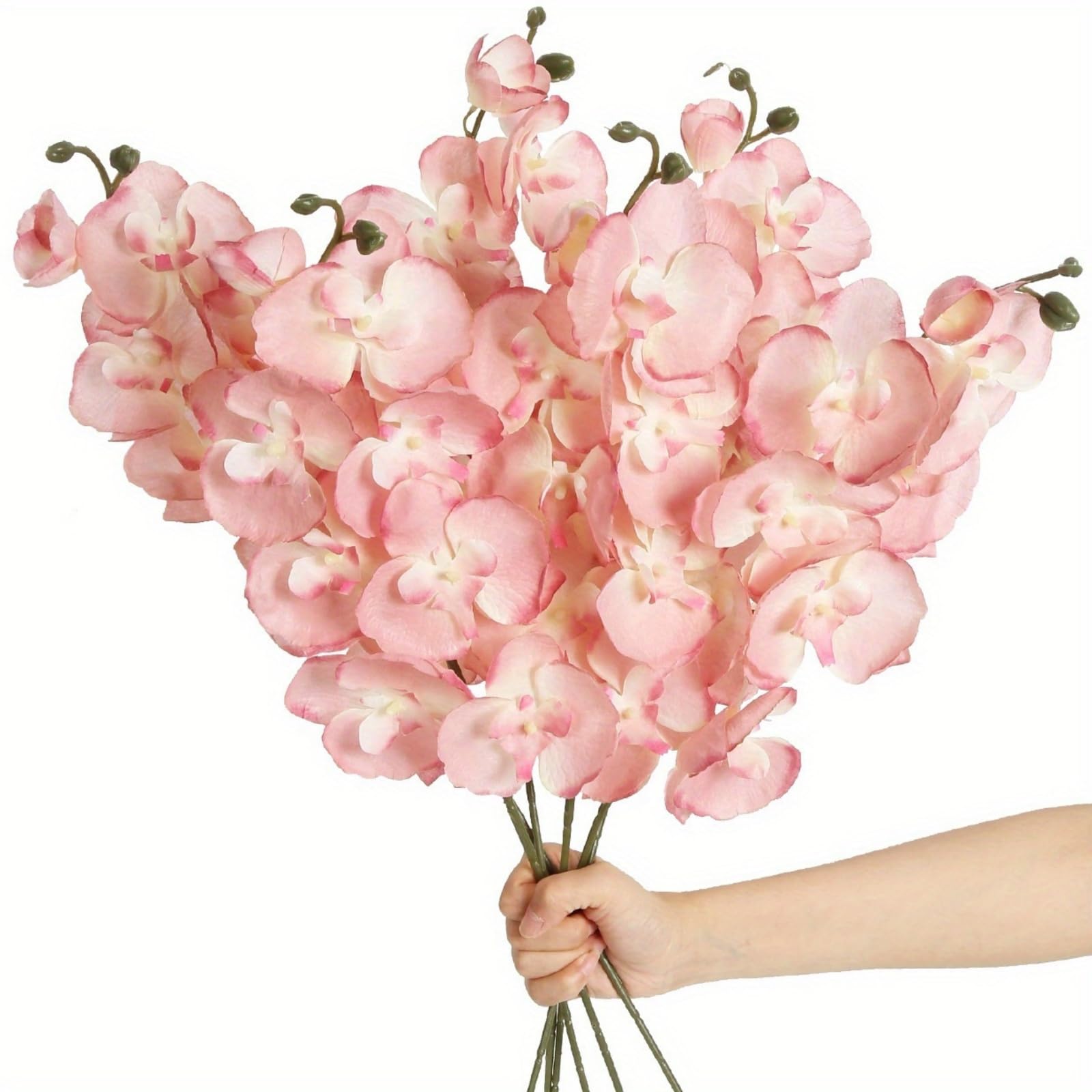 6pcs Orchid Artificial Flowers Faux Long Stem Phalaenopsis Branch Real Touch Sil