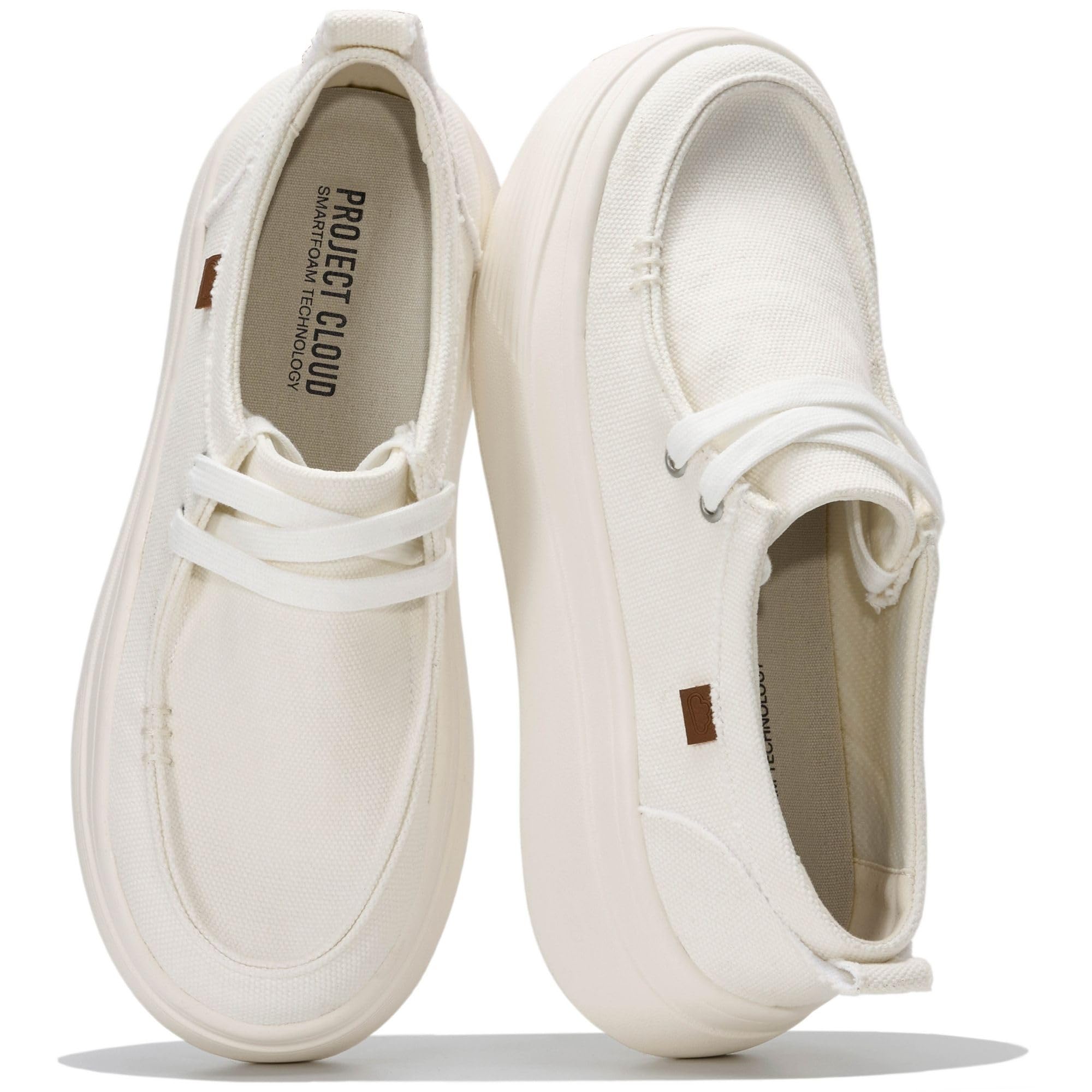 Project Cloud Womens Canvas Platform Loafers High Density Foam Mesh Boat Shoes W