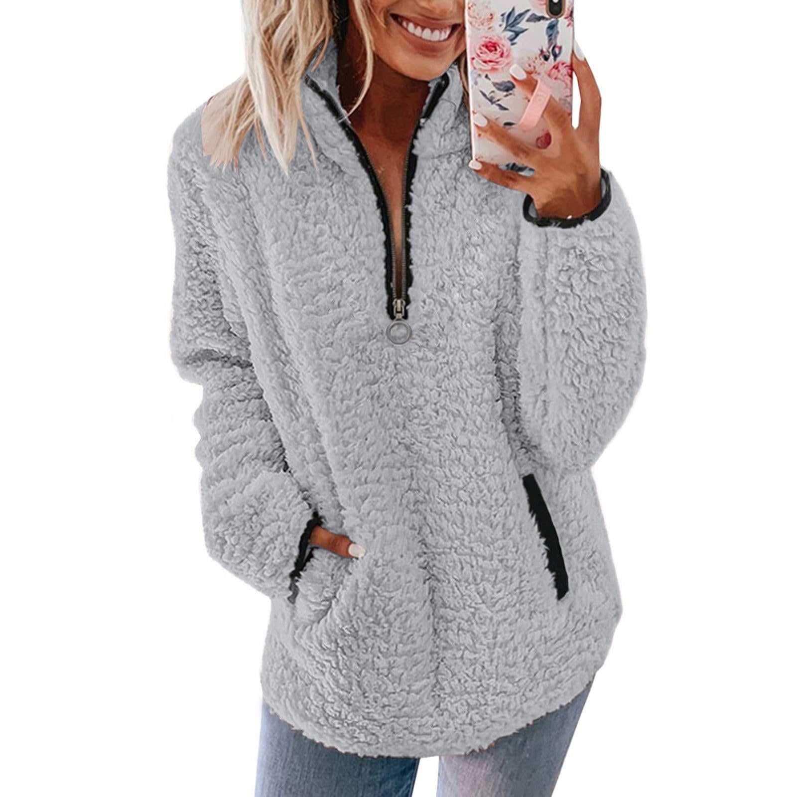 Women's 1/4 Zip Fleece Sweaters Casual Pullover Cozy Autumn Winter Fleece Jacket