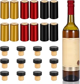 30 Pcs Wine Sealer for Wine Bottles - Bottle Sealer for Cruise | Plastic Heat Shrink Cap & Wood Cork Stopper with Plastic Top for Regular Wine Bottle