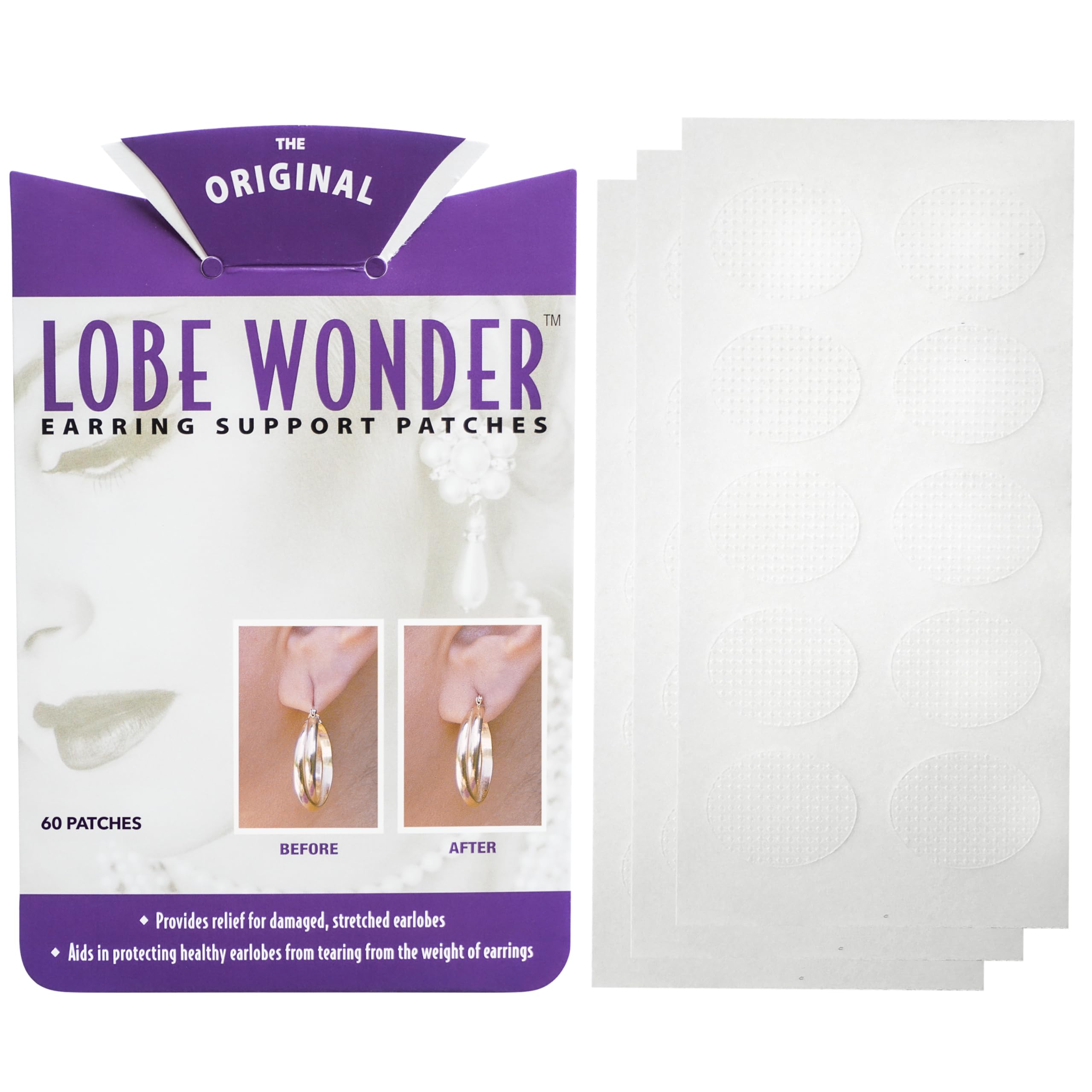 Lobe Wonder The ORIGINAL Earring Support Patches – 60 Clear & Latex-Free | Earlo
