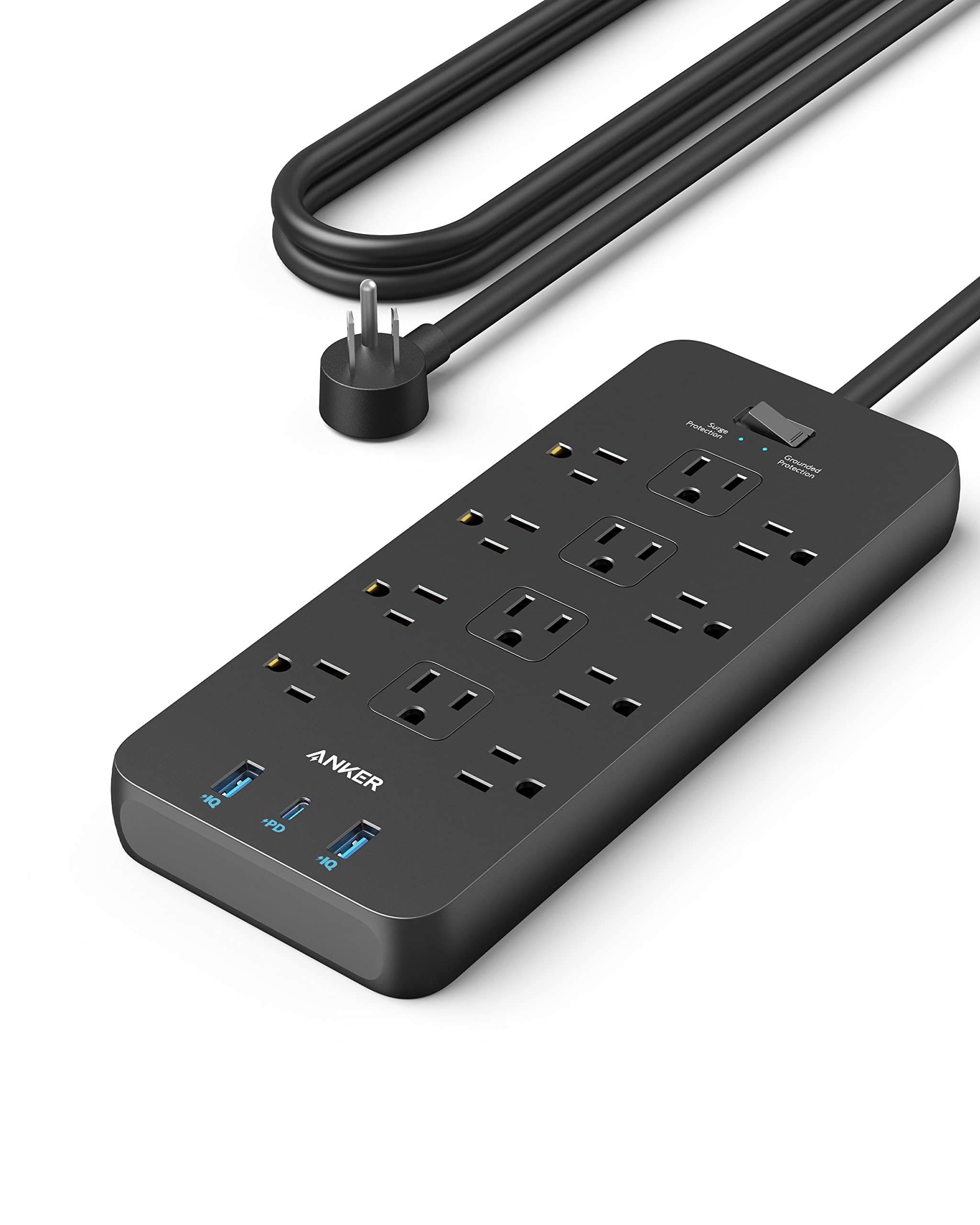 Anker Power Strip with 2100J Surge Protector, Outlet Extender, 20W, 12 AC | 5ft 